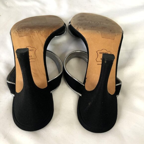 Stuart Weitzman Shoes Womens Size 5 Black Silver Sandal Heels Kitten Slide Mules - Picture 4 of 16